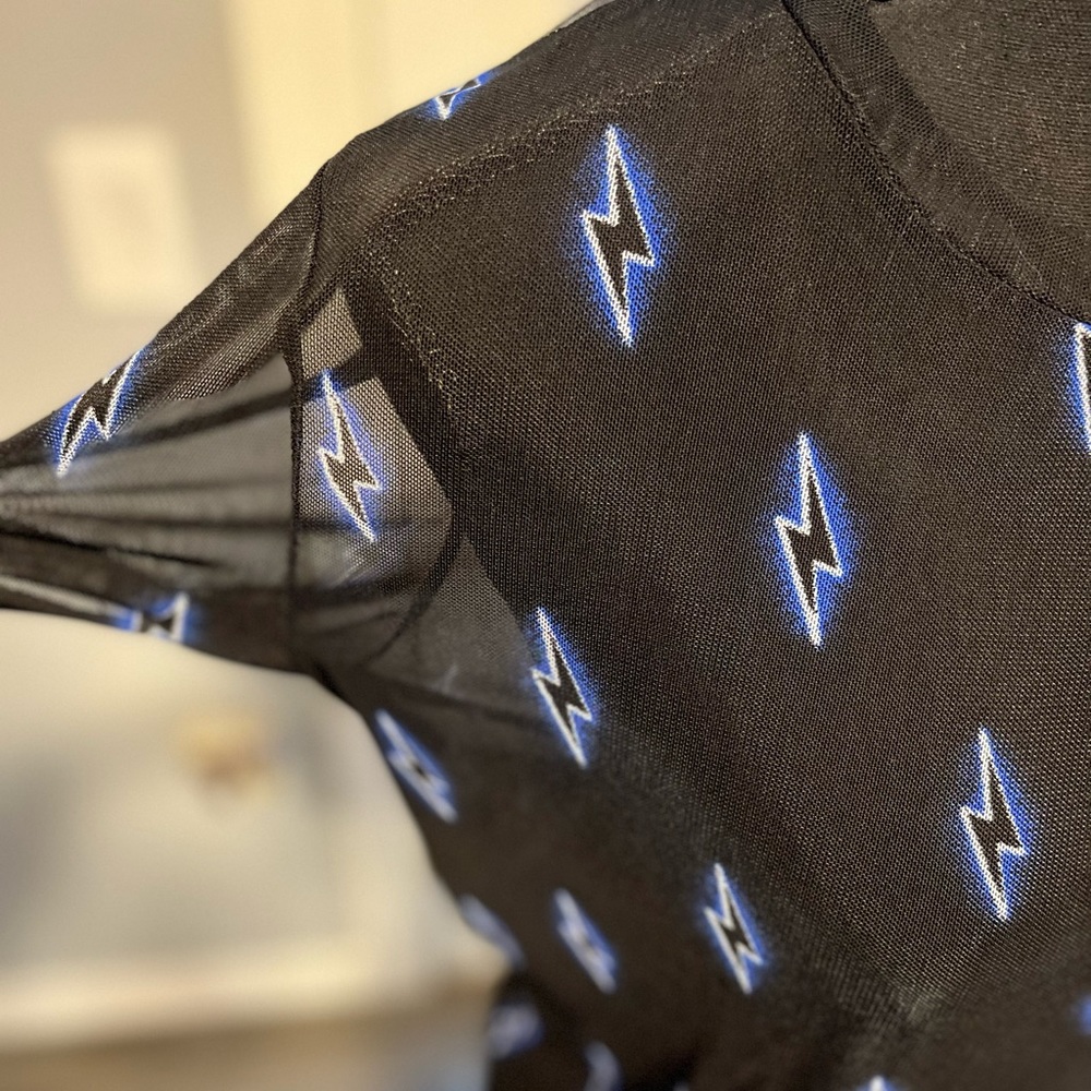 Torrid mesh black shirt with lightening bolts, size 0 (12-14). - Picture 6 of 11